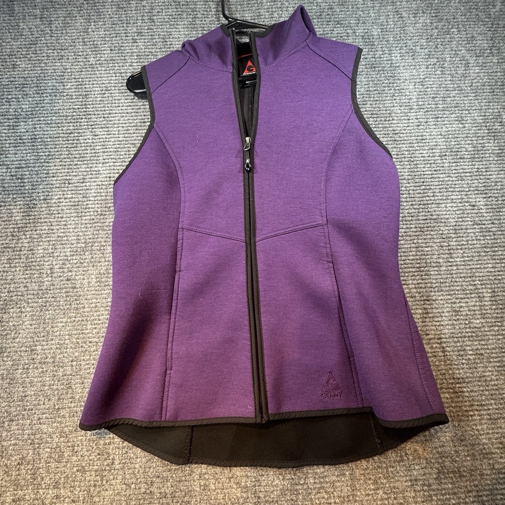 Gerry Women Purple Gray Hooded Full Zip Performance Vest Large Scuba Neck Hiking